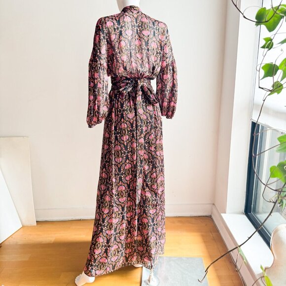 Zara Dark Florals Wrap Long Sleeve Chiffon Maxi Dress S - Picture 8 of 9